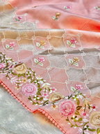 Peach Tussar Silk Partywear Banarasi Embroidery with Tissue Applique Lightweight Sarees
