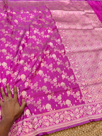 Fuscia Pink 100% Pure Banarasi Katan Silk Saree