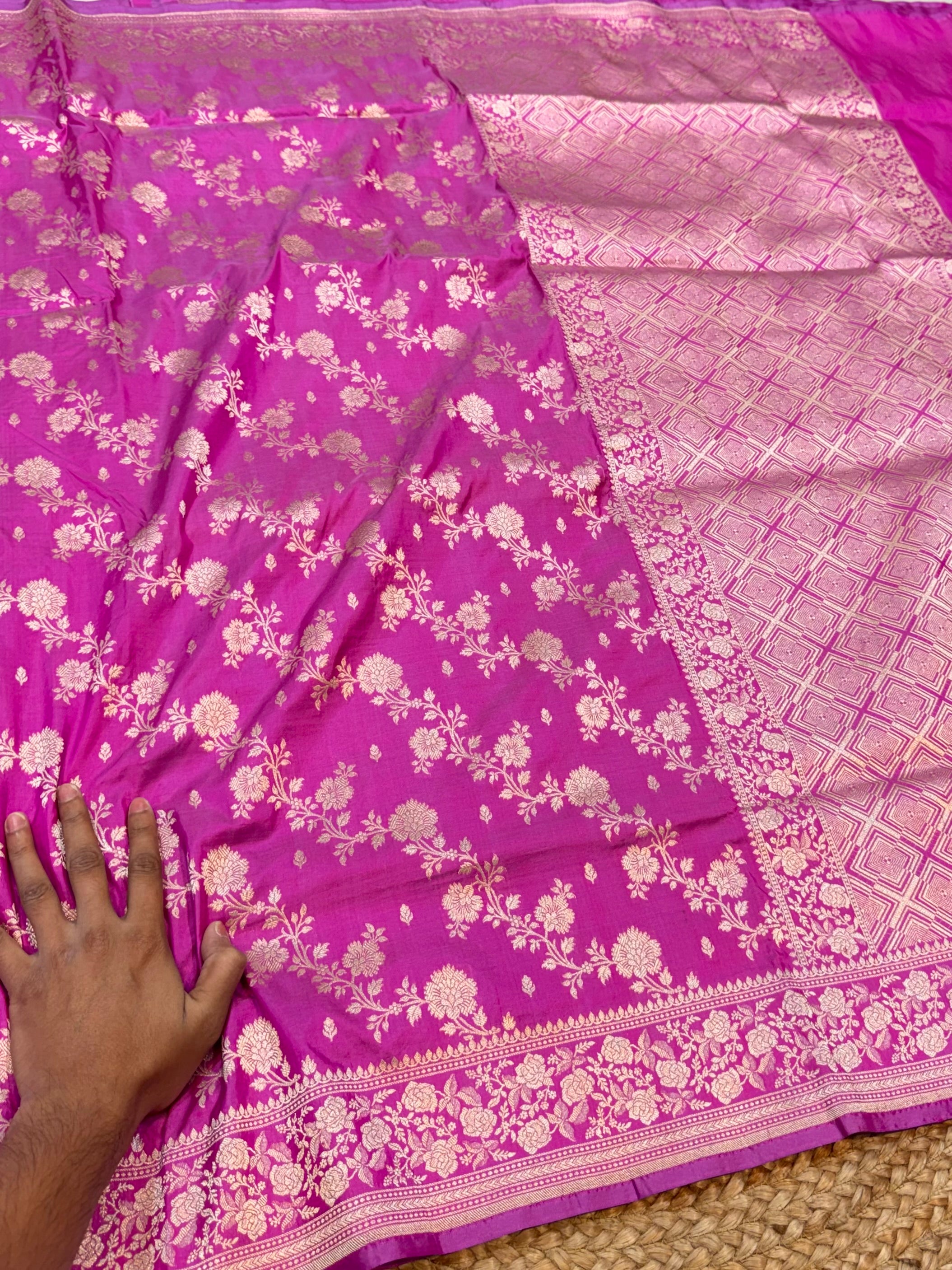 Fuscia Pink 100% Pure Banarasi Katan Silk Saree