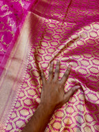 Magenta Pink 100% Pure Banarasi Tissue Silk Handloom Handwoven Saree