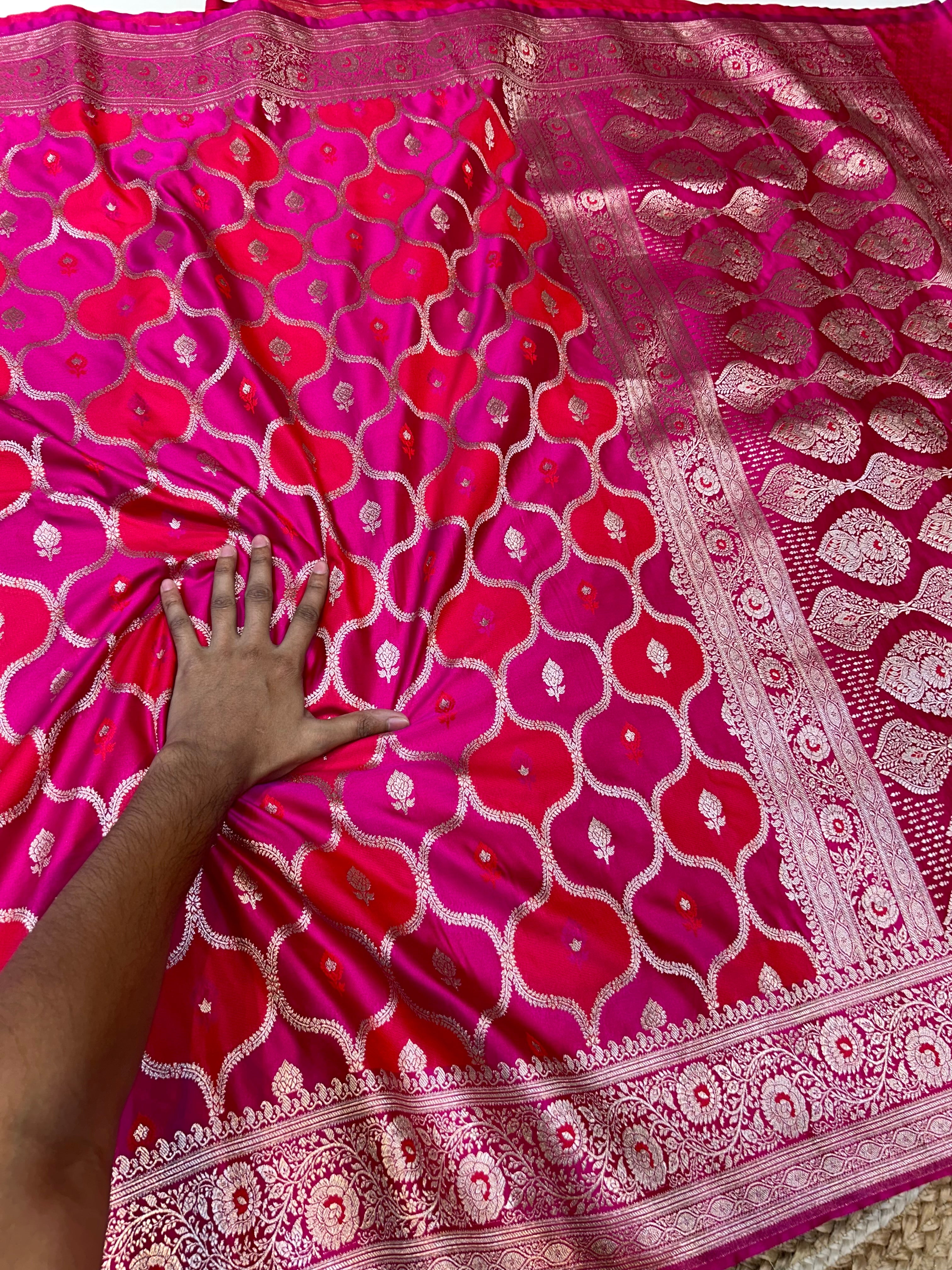 Rani Pink Banarasi Soft RANGKAAT Mashru Silk Partywear Saree