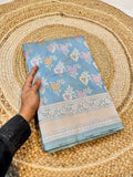 Powder Blue 100% Pure Banarasi Katan Silk Meenakari Saree