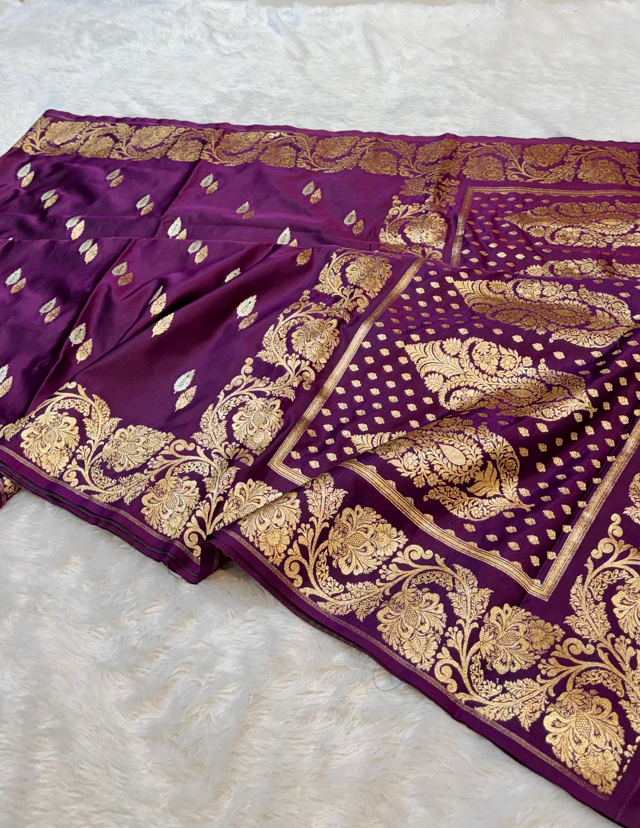 Purple Banarasi Soft Meenakari Mashru Silk Partywear Saree