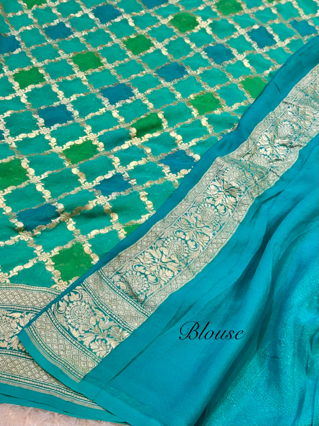 Sea Green 100% Pure Banarasi Khaddi Georgette RANGKAAT Saree