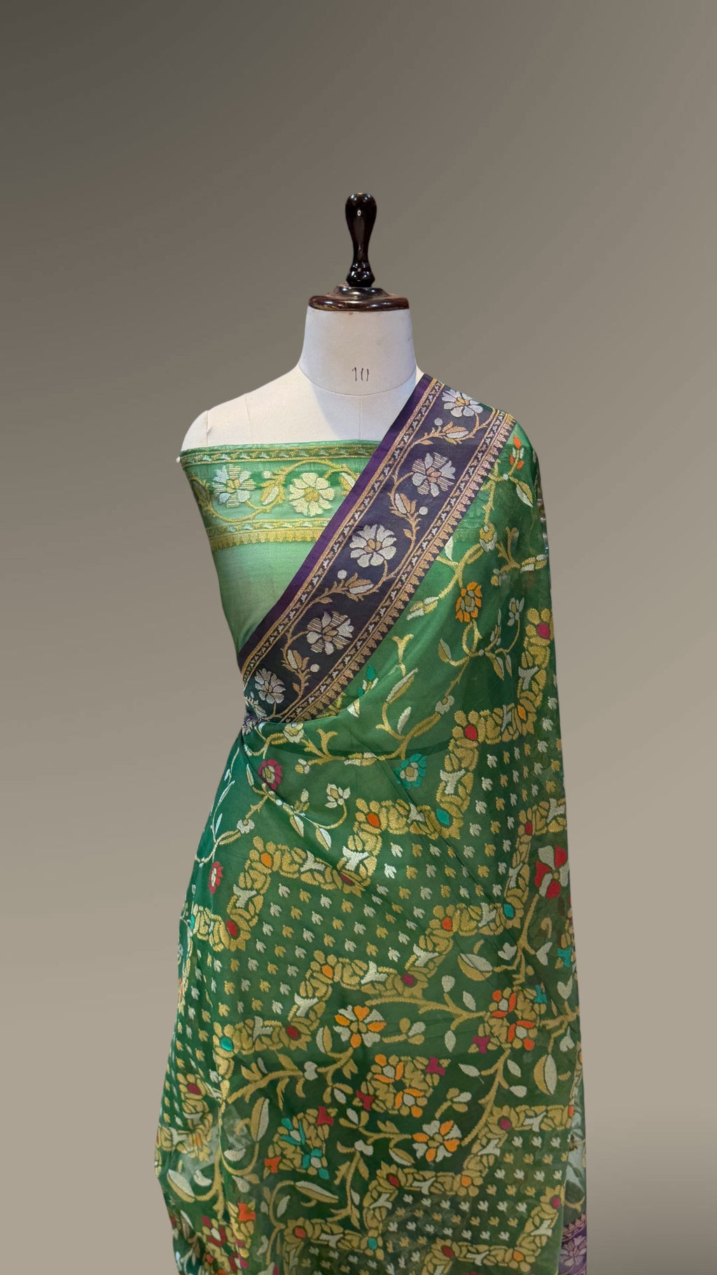 Prebook | Bottle Green Pure Banarasi Ektara Kora Jamdani Saree