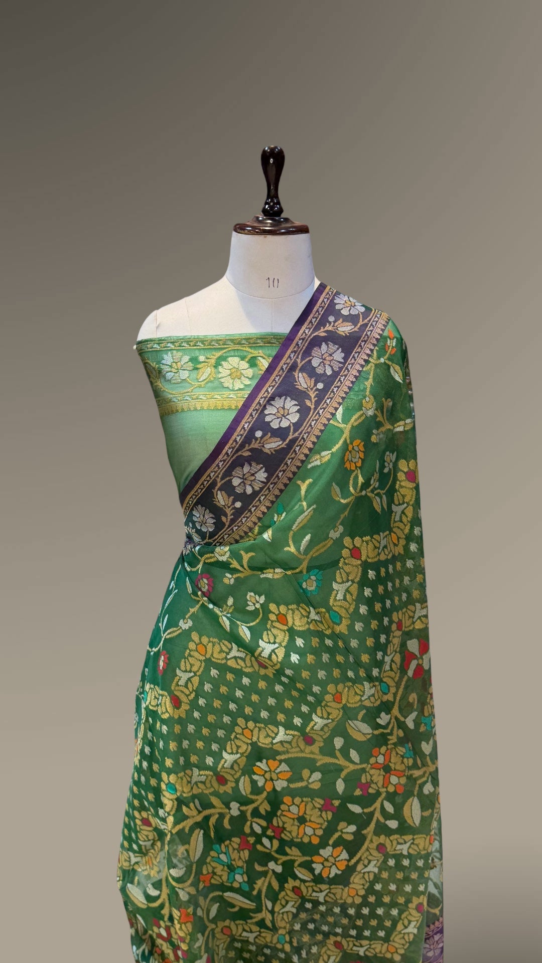 Prebook | Bottle Green Pure Banarasi Ektara Kora Jamdani Saree