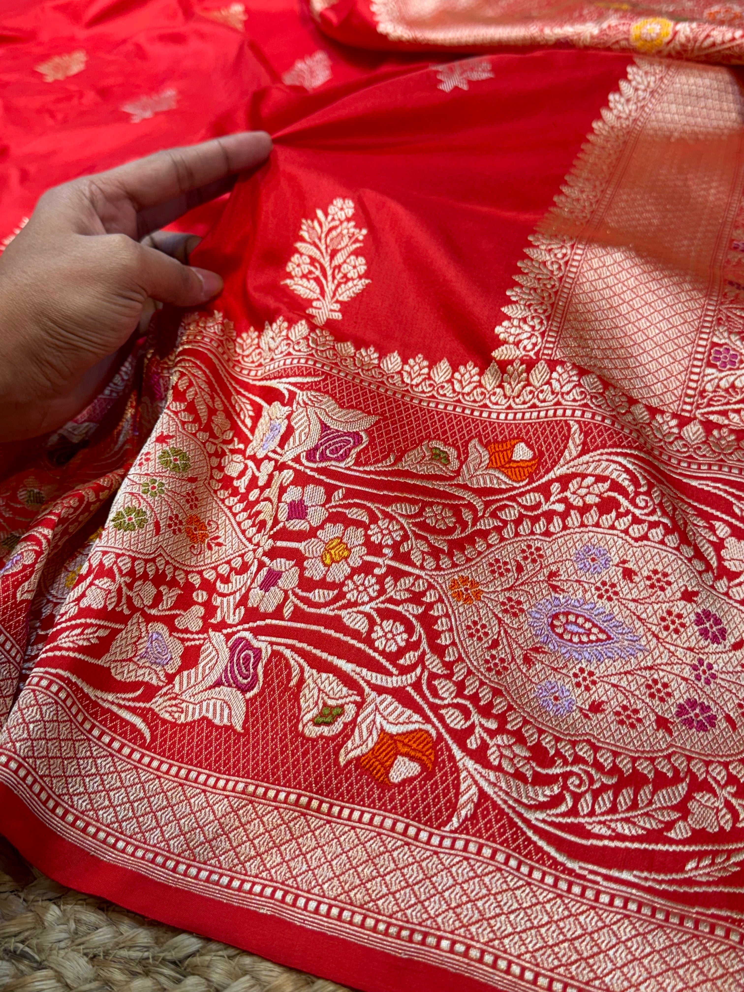 100% Pure Banaras Katan Silk Handloom Handwoven Pattu Saree