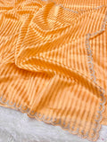 Peach 100% Pure Handloom Mul Cotton Stripes Tissue Silk Partywear Banarasi Embroidery Lightweight Sarees