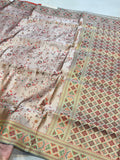 Red Banarasi Semi Katan Silk Pashmeena Partywear Saree
