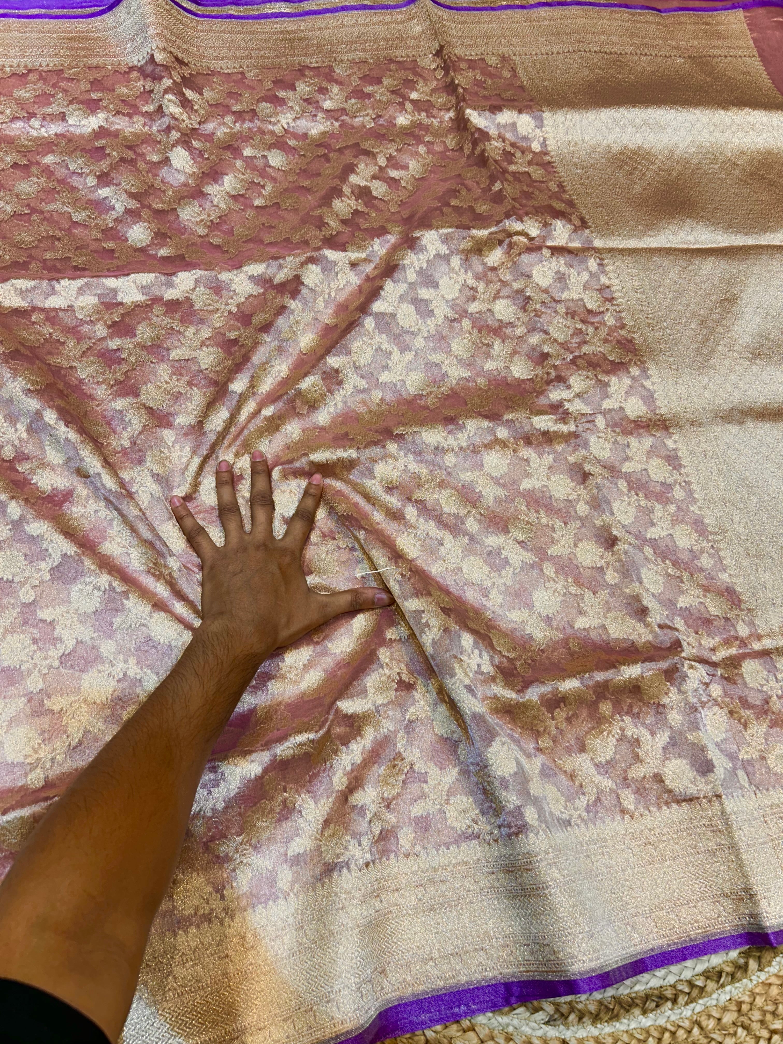 Diamond Pink 100% Pure Tissue Silk Banarasi Partywear Saree