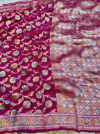 Rani Pink 100% Pure Banarasi Khaddi Georgette Meenakari Saree