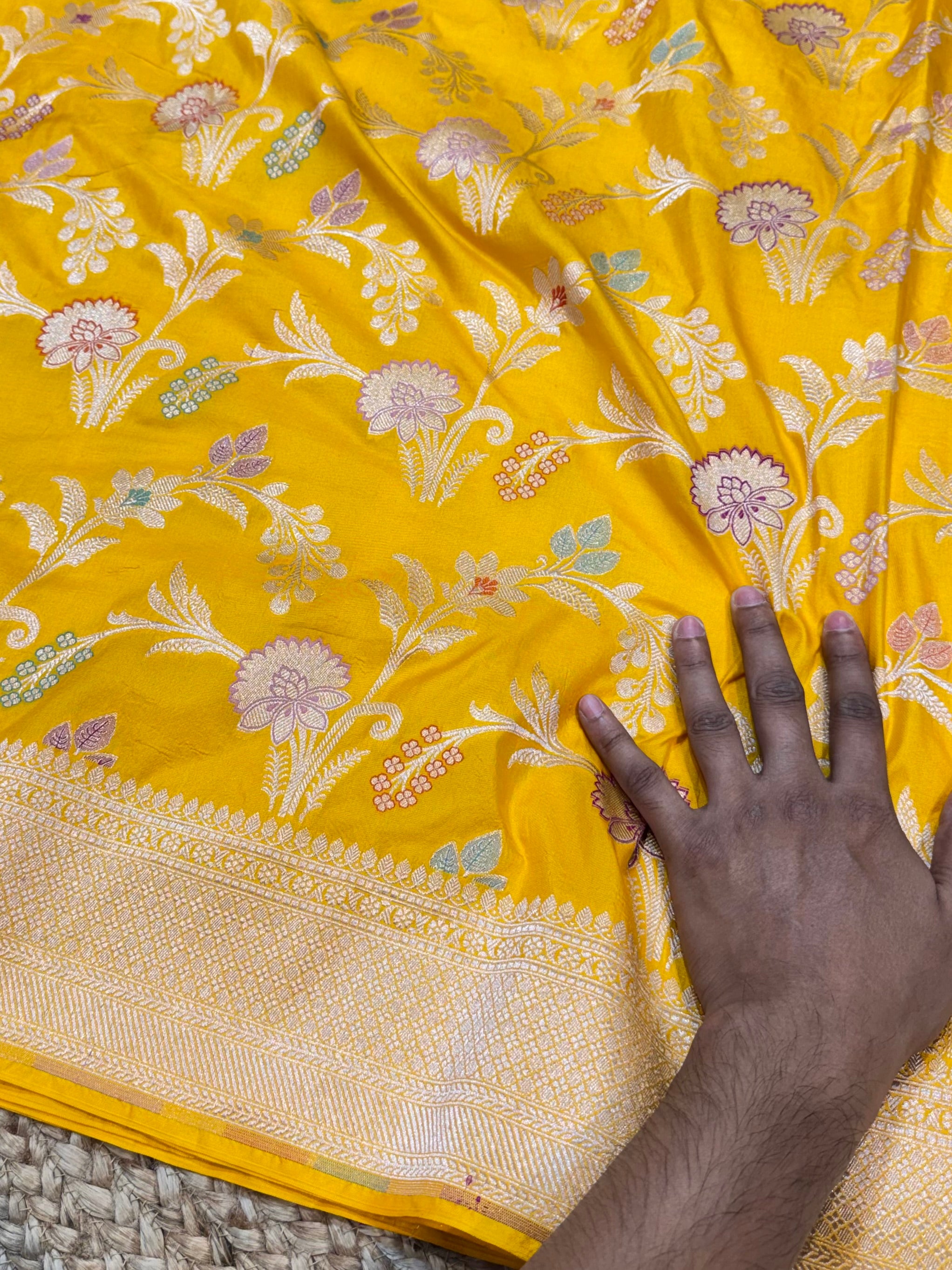 Yellow 100% Pure Banarasi Katan Silk Meenakari Saree