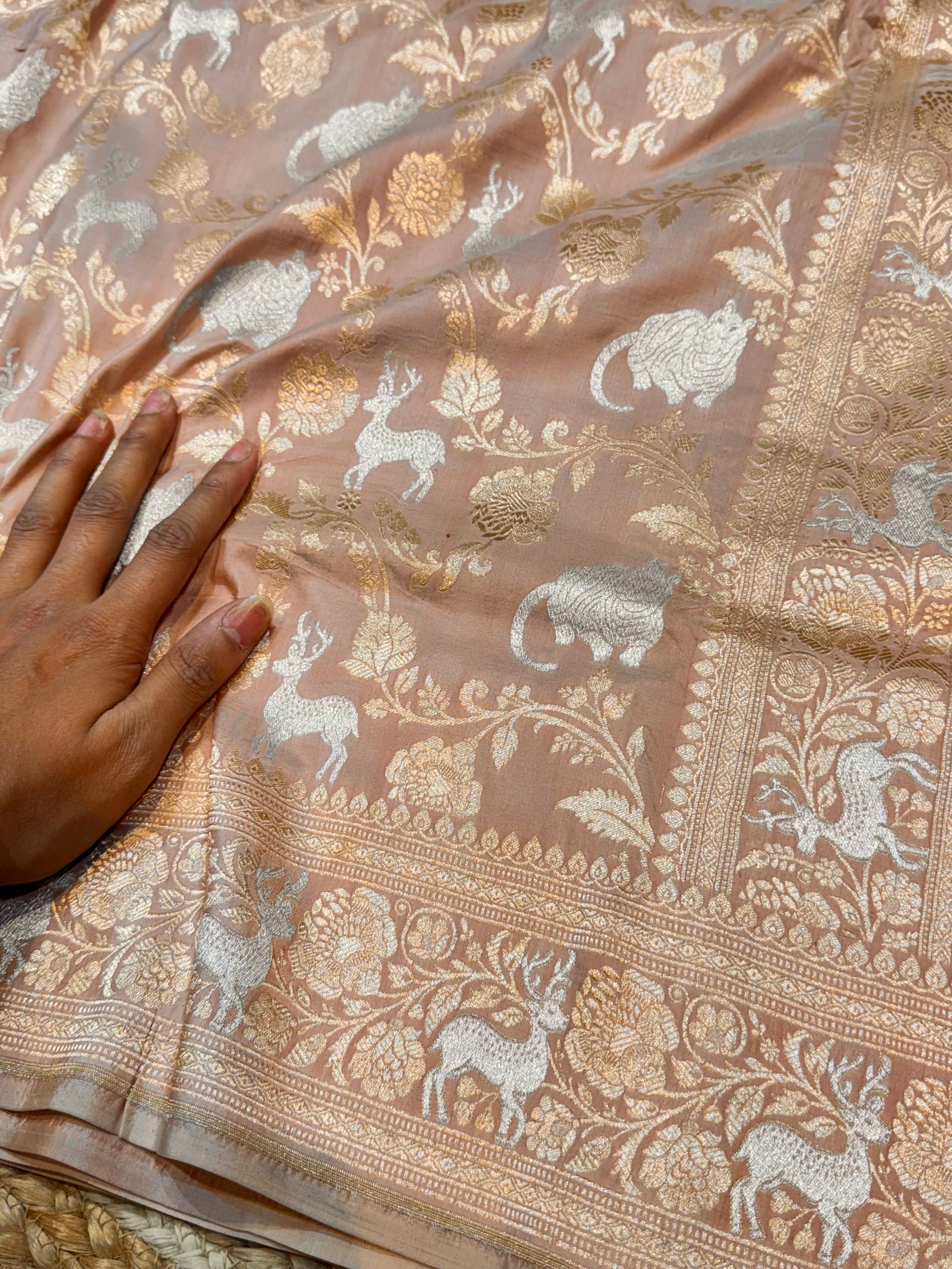 Beige 100% Pure Banarasi Katan Silk Meenakari Saree