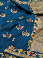 Sapphire Blue Pure Banarasi Katan Silk Tilfi Meenakari Handloom Handwoven Saree