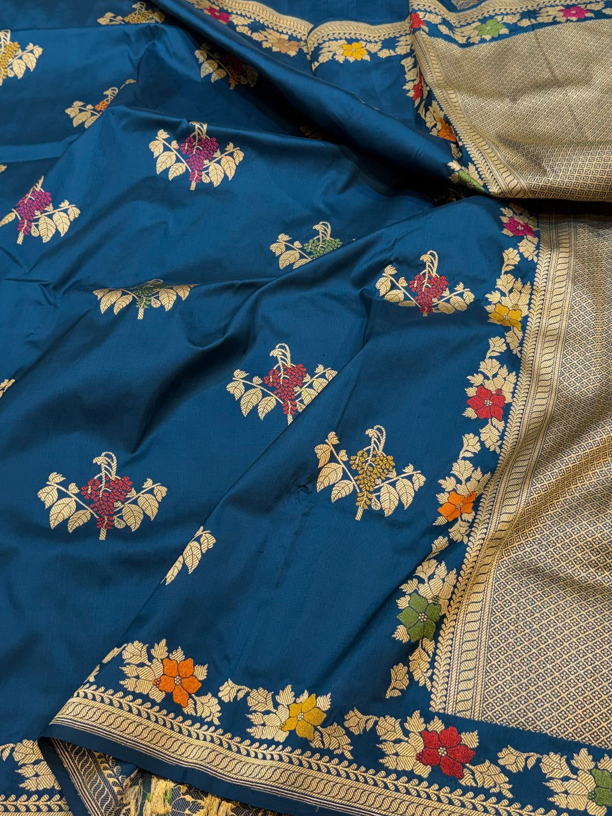Sapphire Blue Pure Banarasi Katan Silk Tilfi Meenakari Handloom Handwoven Saree