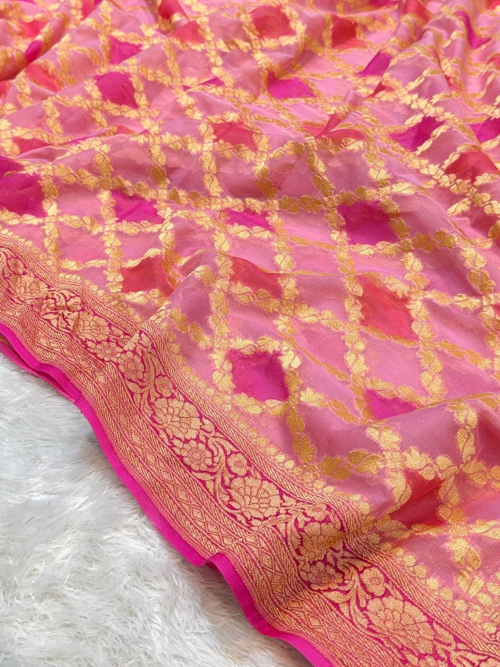 Pink 100% Pure Banarasi Khaddi Georgette RANGKAAT Saree