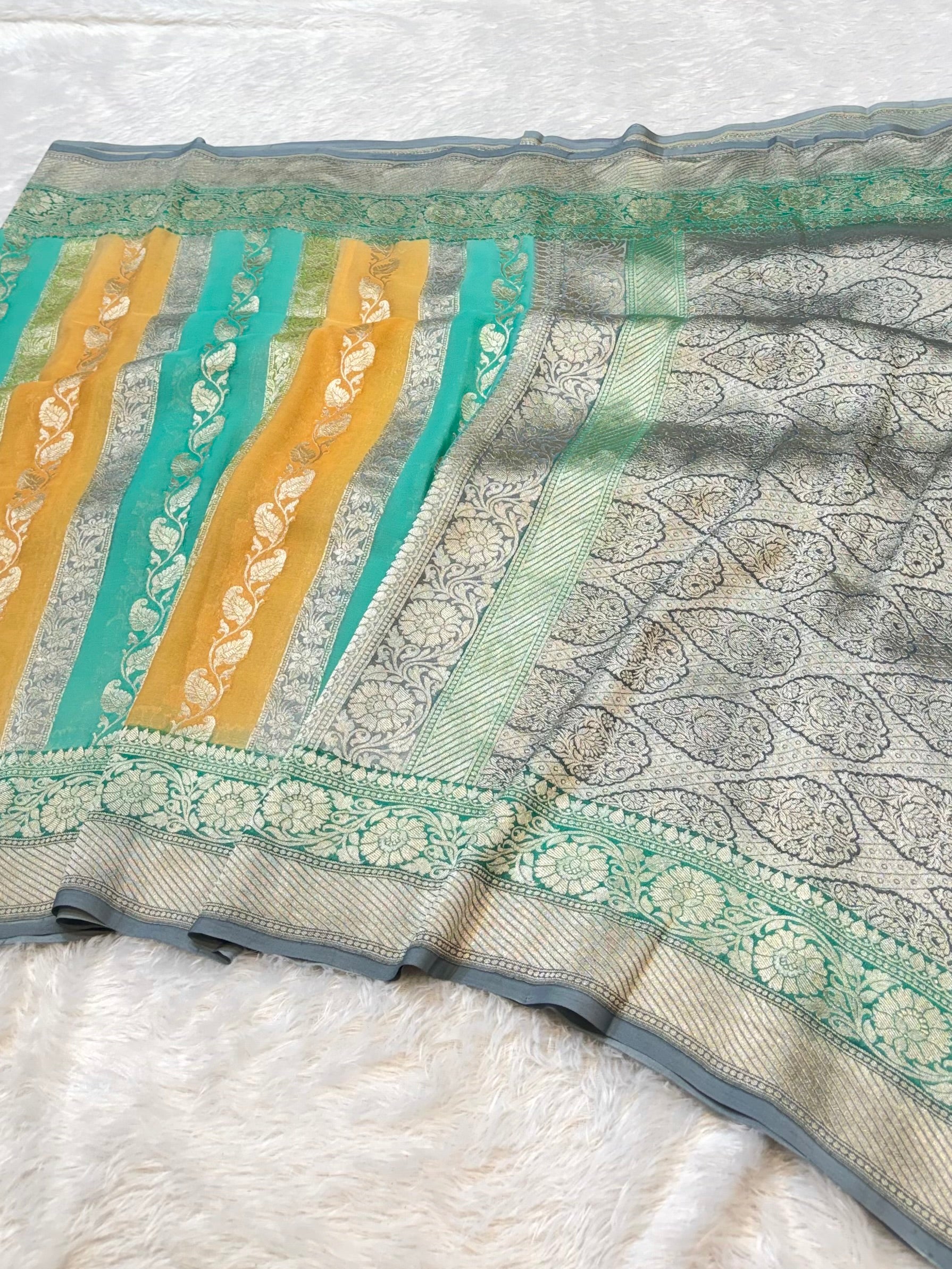 Grey 100% Pure Banarasi Khaddi Georgette RANGKAAT Saree