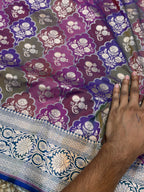 Dual Shade Peacock Blue 100% Exclusive Pure Banaras Katan Silk Rangkaat Saree