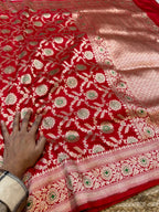 Prebook | Red 100% Pure Banarasi Katan Silk Meenakari Saree