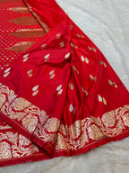 Red Banarasi Soft Meenakari Mashru Silk Partywear Saree