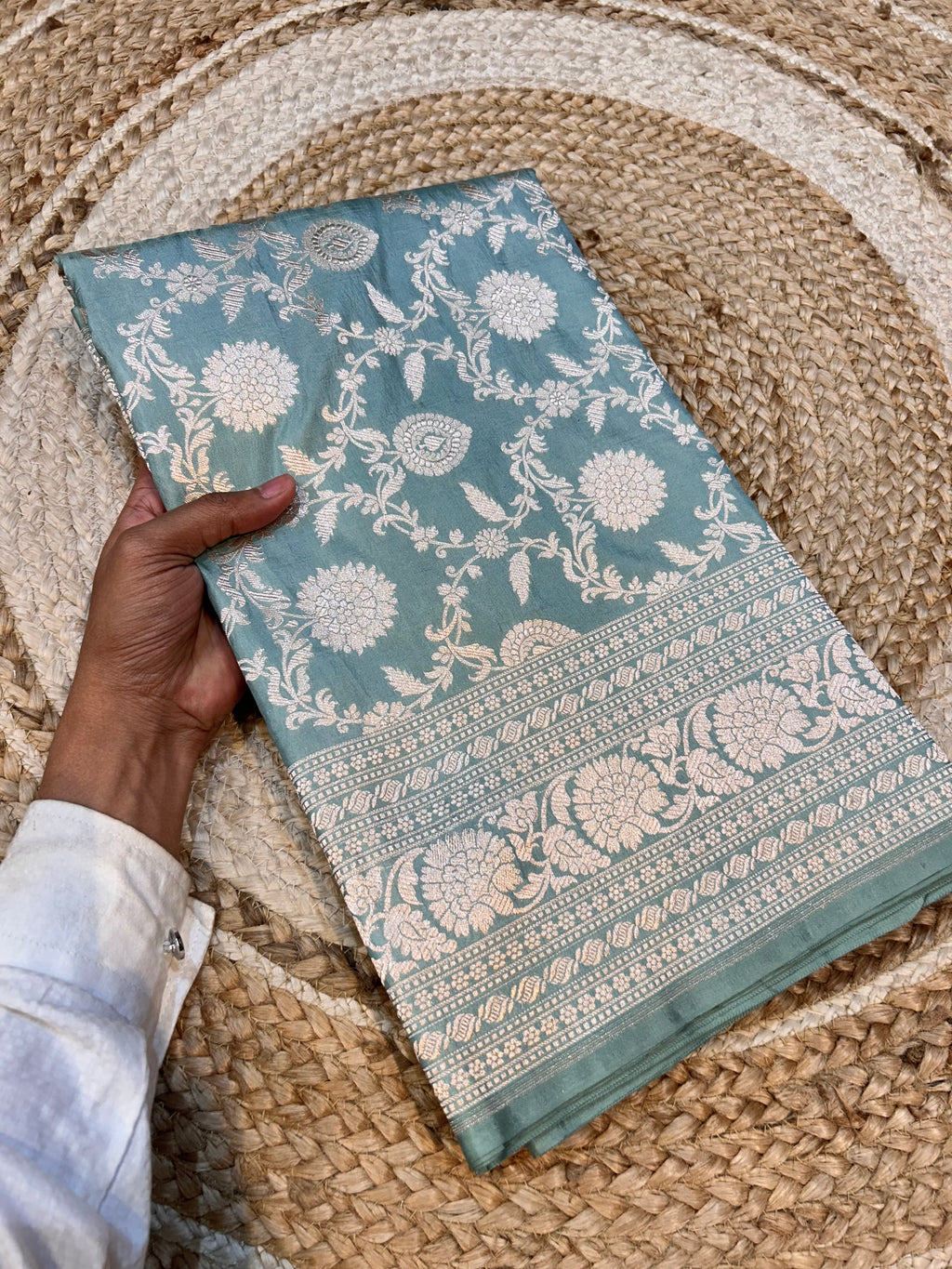 Prebook | Powder Blue 100% Pure Banarasi Katan Silk Saree