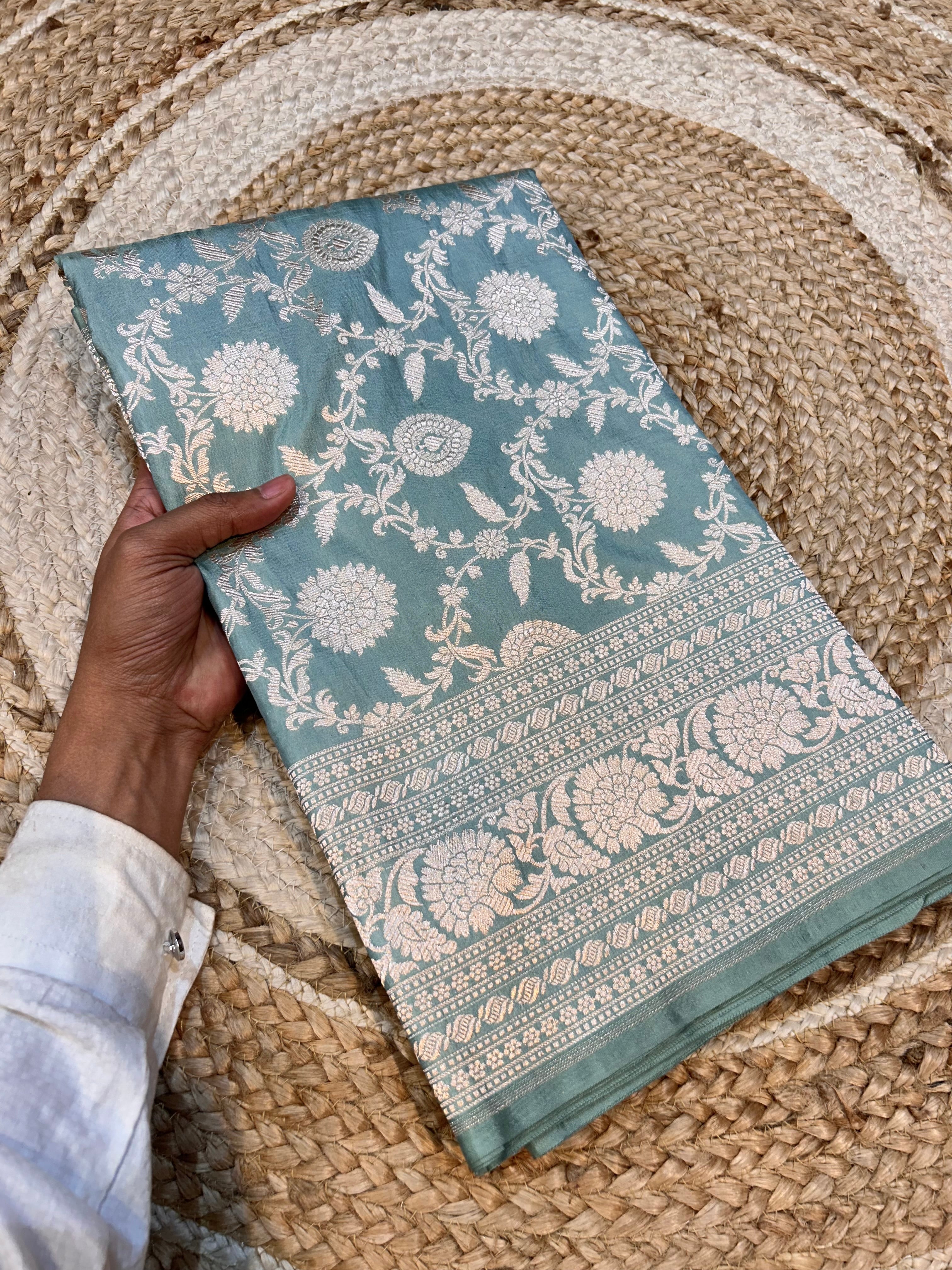 Prebook | Powder Blue 100% Pure Banarasi Katan Silk Saree