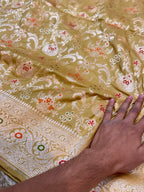 Muted Gold 100% Pure Banarasi Katan Silk Meenakari Saree