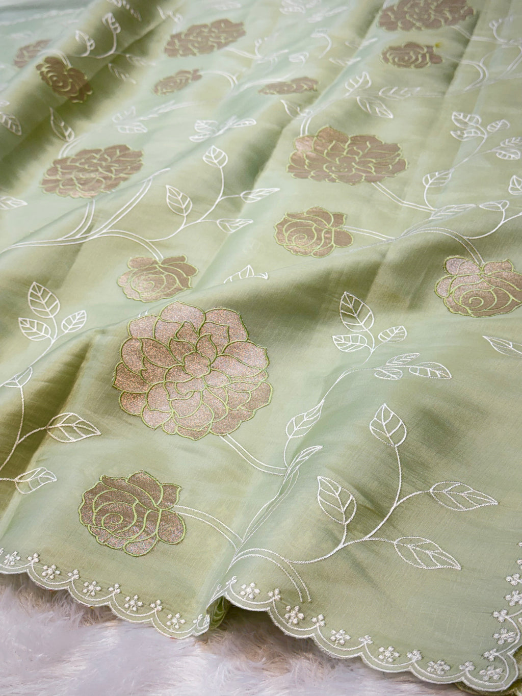 Green Mango Silk Partywear Banarasi Embroidered Jaal with Tissue Applique Lightweight Sarees