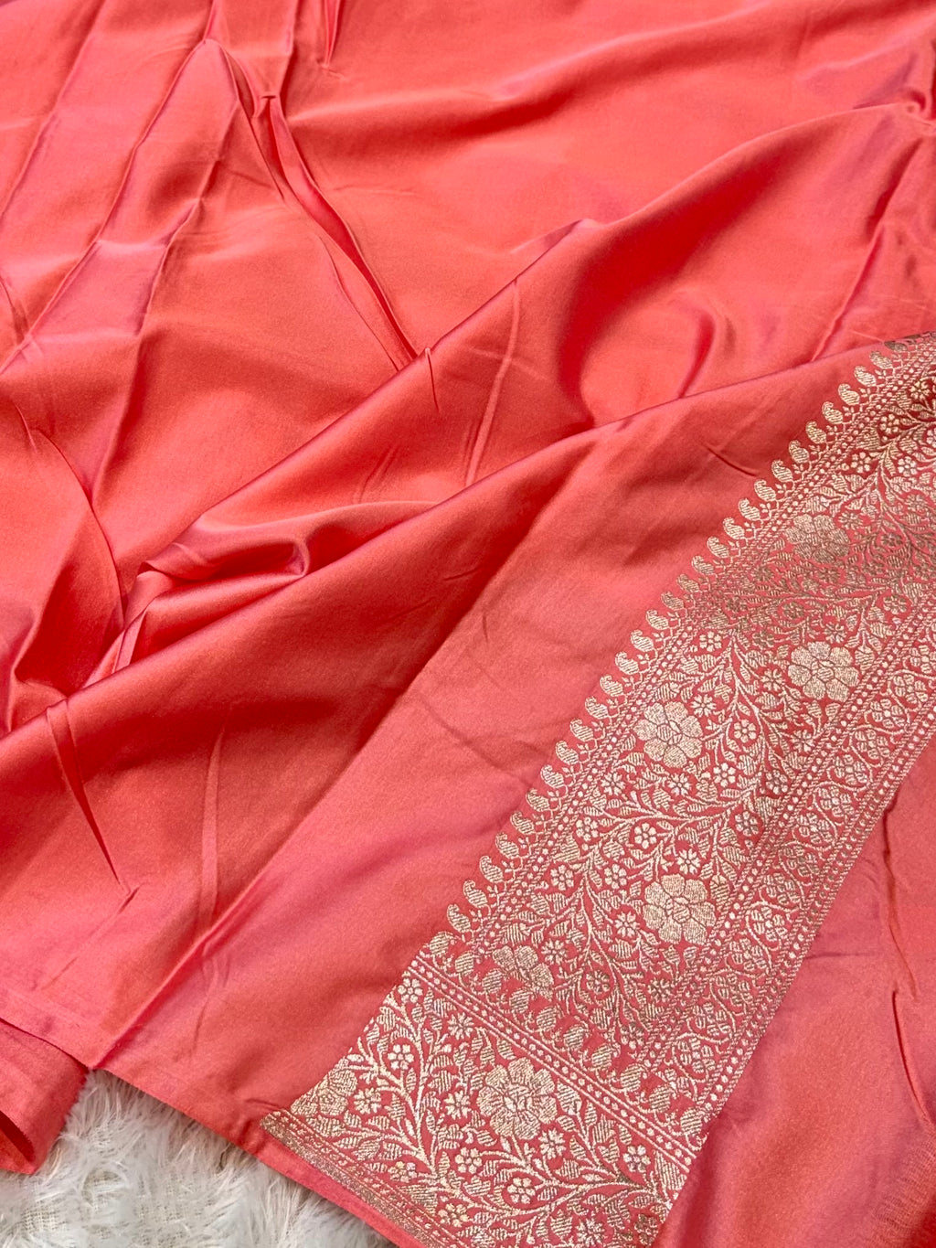 Peach Banarasi Soft Meenakari Mashru Silk Partywear Saree