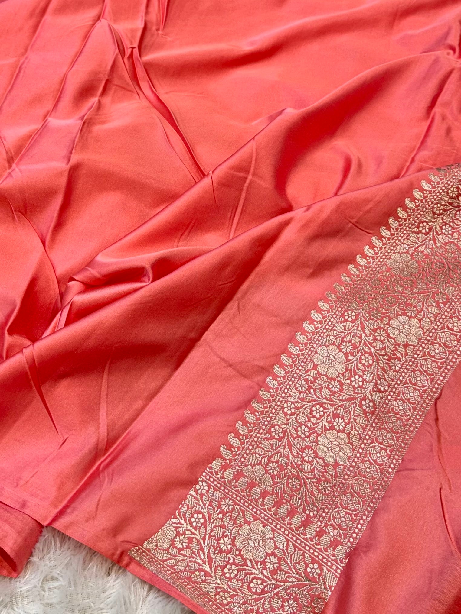 Peach Banarasi Soft Meenakari Mashru Silk Partywear Saree