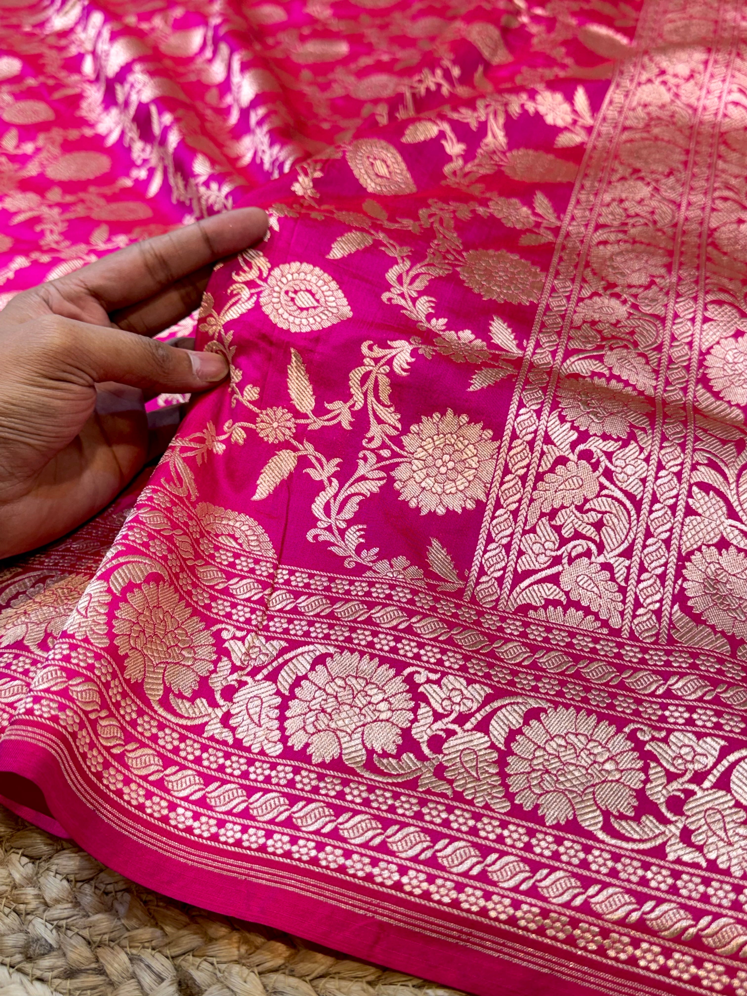 Rani Pink 100% Pure Banarasi Katan Silk Saree