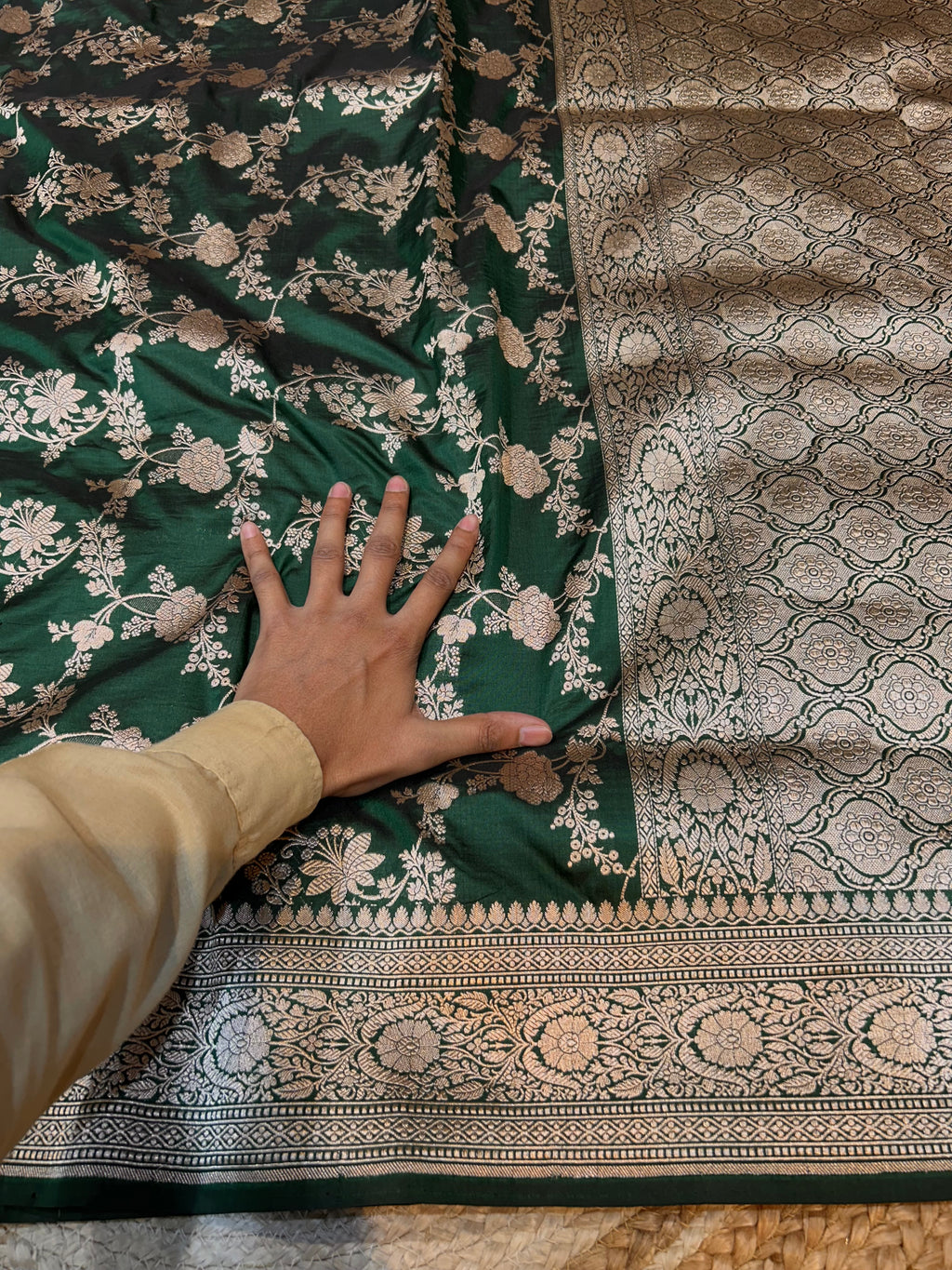 Bottle Green 100% Pure Banarasi Katan Silk Saree