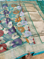 Dual Shade Sea Green 100% Exclusive Pure Banaras Katan Silk Rangkaat Saree