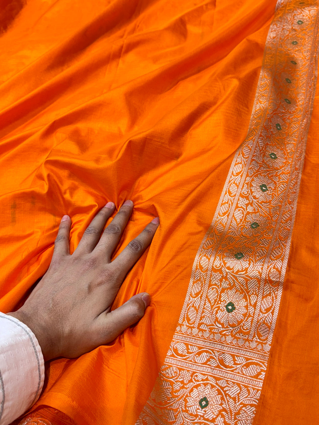 Prebook | Fanta Orange 100% Pure Banarasi Katan Silk Meenakari Saree