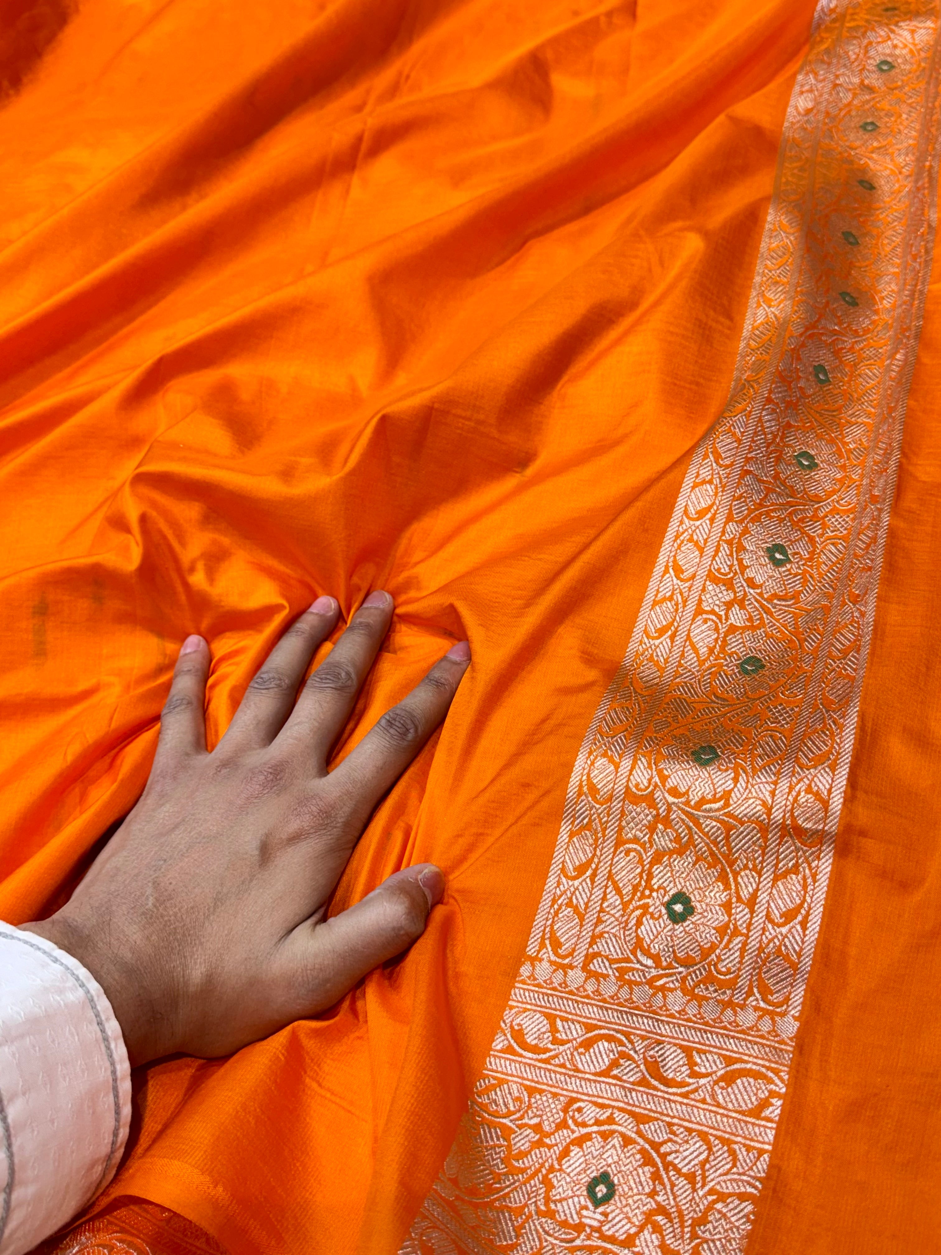 Prebook | Fanta Orange 100% Pure Banarasi Katan Silk Meenakari Saree