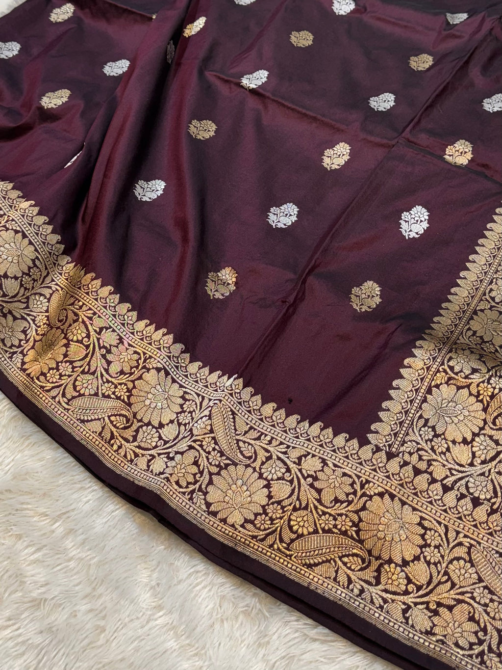 Coffee Brown 100% Pure Banaras Katan Silk Handloom Handwoven Pattu Saree