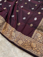 Coffee Brown 100% Pure Banaras Katan Silk Handloom Handwoven Pattu Saree