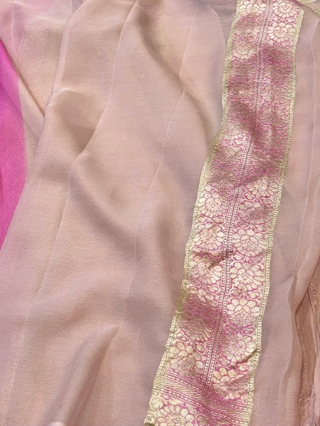 Light Baby Pink 100% Pure Banarasi Khaddi Georgette RANGKAAT Saree