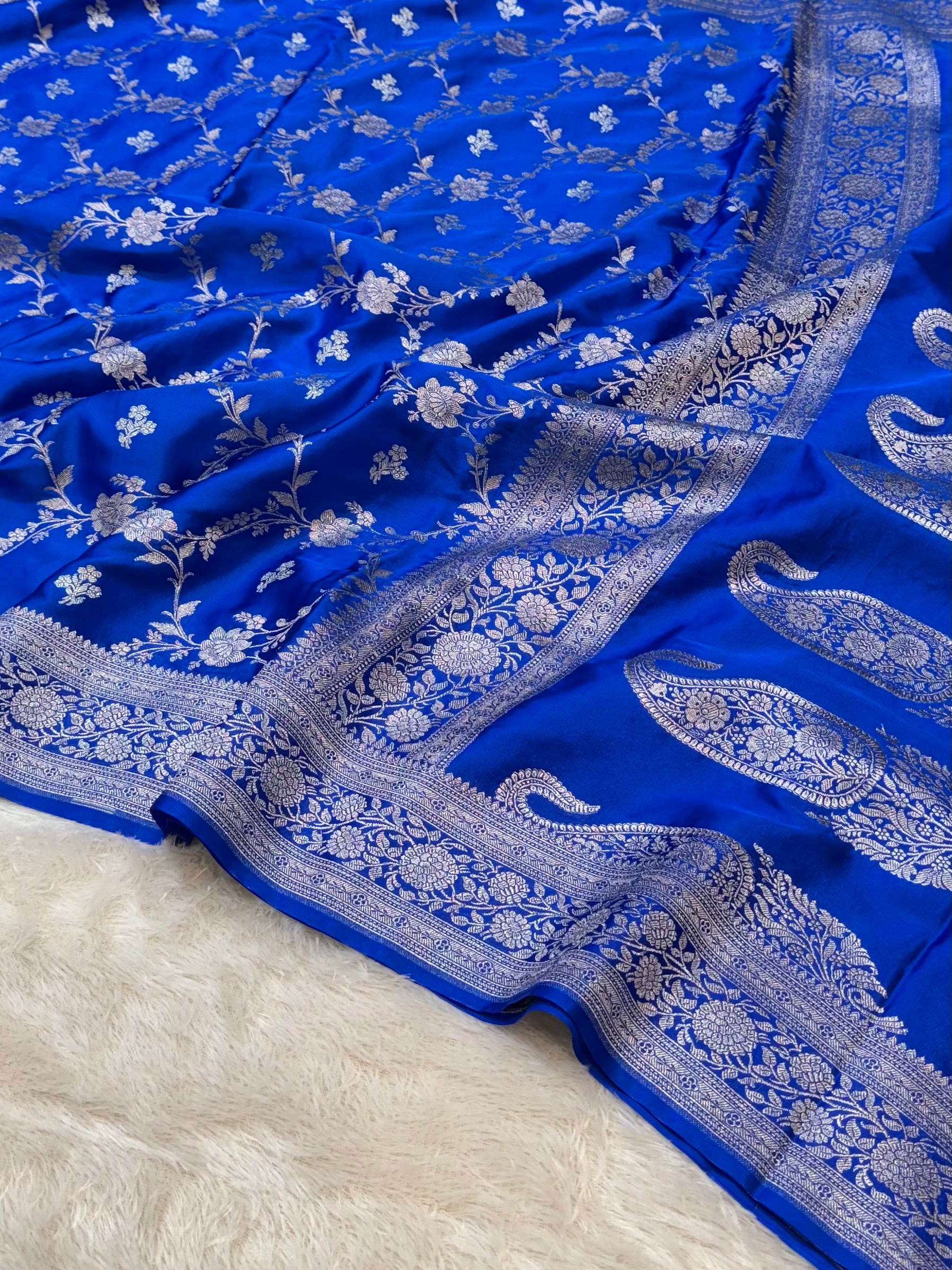 Royal Blue Banarasi Soft Meenakari Mashru Silk Partywear Saree