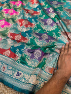 Sea Green 100% Exclusive Pure Banaras Katan Silk Rangkaat Saree