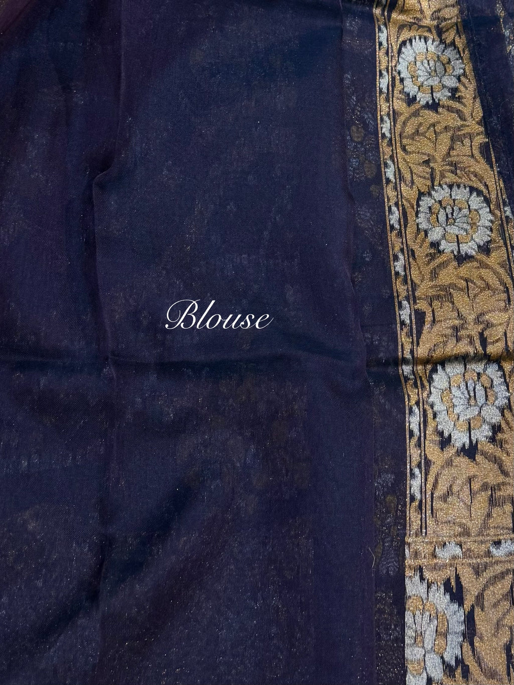Dark Blue Pure Handloom Banarasi Ektara Kora Jamdani Saree