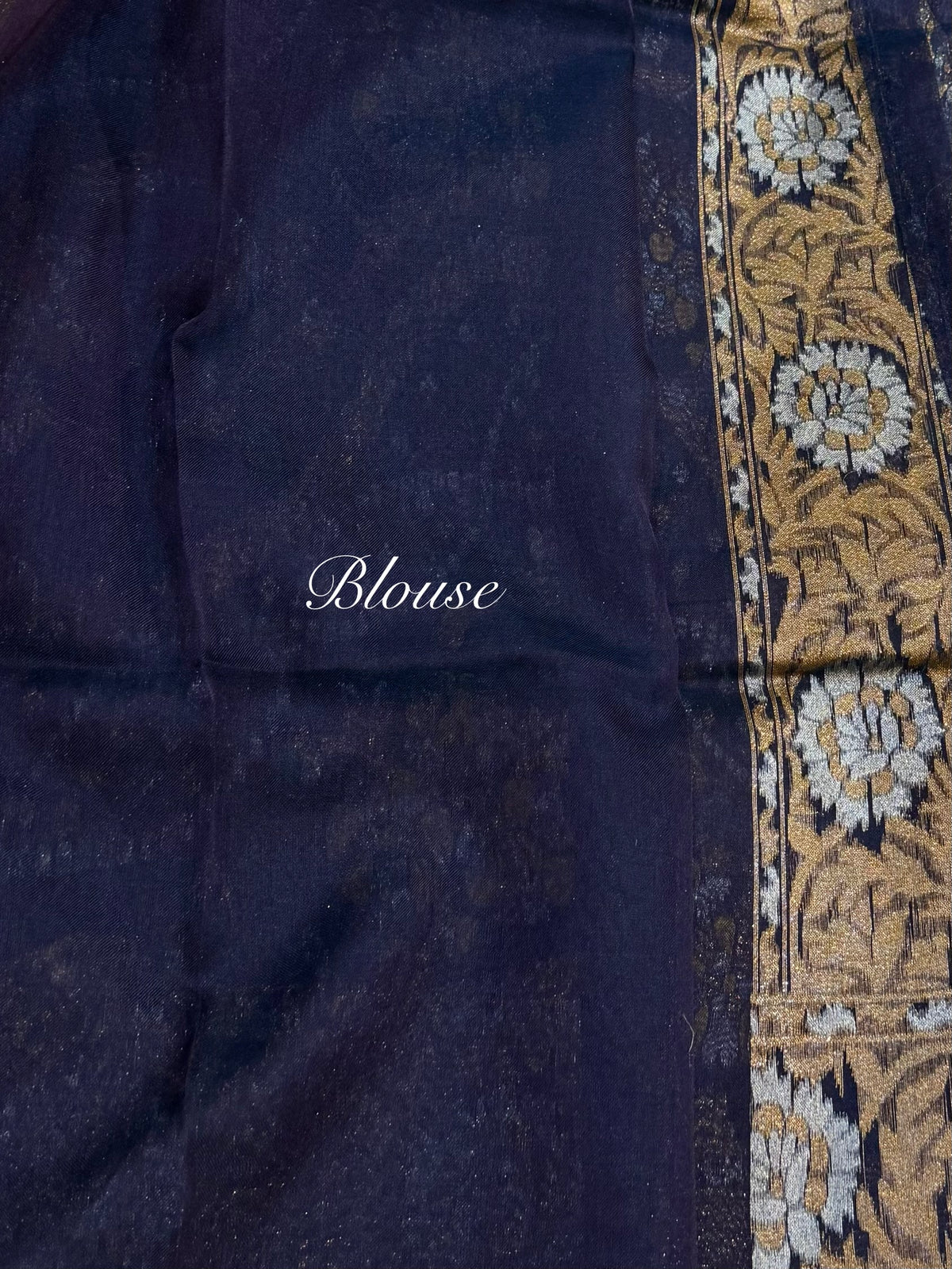 Dark Blue Pure Handloom Banarasi Ektara Kora Jamdani Saree