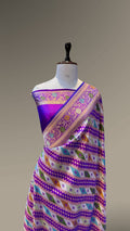 Prebook | Dual shade Blue-Red 100% Pure Banaras Katan Silk Rangkaat Saree
