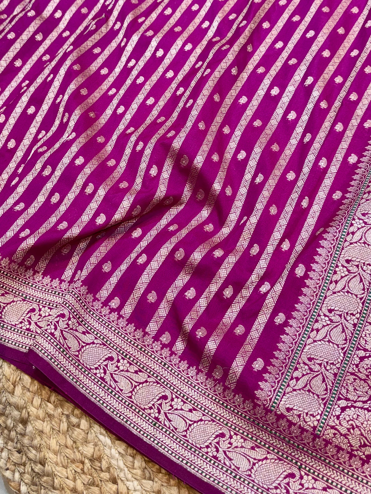 Magenta Pink Banarasi SemiKatan Silk Partywear Saree
