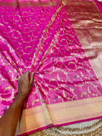 Magenta Pink 100% Pure Banarasi Tissue Silk Handloom Handwoven Saree