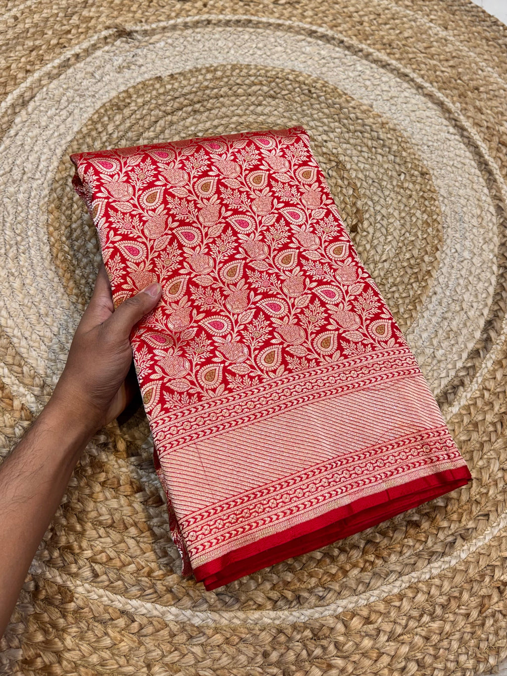 Red 100% Pure Banarasi Katan Silk Meenakari Brocade Saree