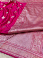 Rani Pink Banarasi Soft Meenakari Mashru Silk Partywear Saree