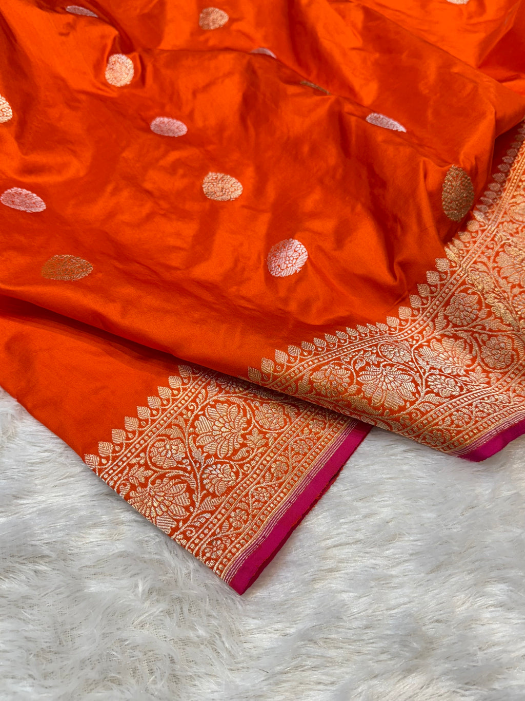 Fanta Orange 100% Pure Banaras Katan Silk Handloom Handwoven Pattu Saree