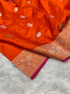 Fanta Orange 100% Pure Banaras Katan Silk Handloom Handwoven Pattu Saree