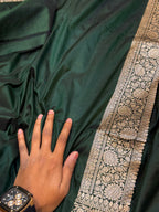 Bottle Green Pure Banarasi Katan Silk Saree